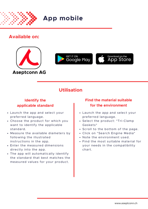 find the right standard with the Aseptconn mobile app